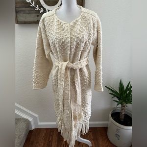 Ulla Johnson Amara cream belted duster‎ cardigan coat fringe detail size M/L